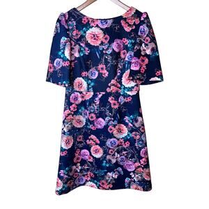 Betsey Johnson DRESS Size 6 / Small DRESS Floral Stretch Scuba Knit Puff Sleeve